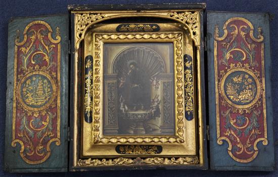 19th century Spanish School El Poder de Dios, 9.5 x 7.5in., casement framed, overall 16.75 x 27in.